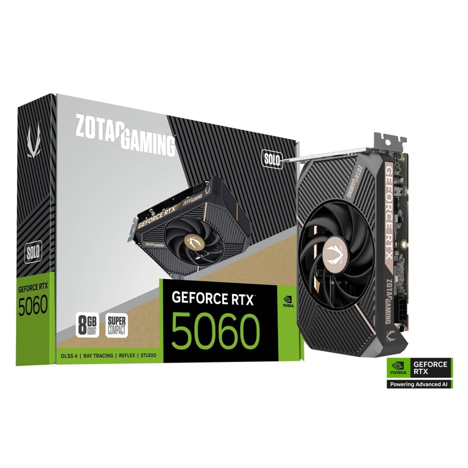 ZOTAC Gaming GeForce RTX 5060 SOLO Graphics Card - 8GB GDDR7, PCI Express 5.0 Video Card, DisplayPort / HDMI - (ZT-B50600G-10L)