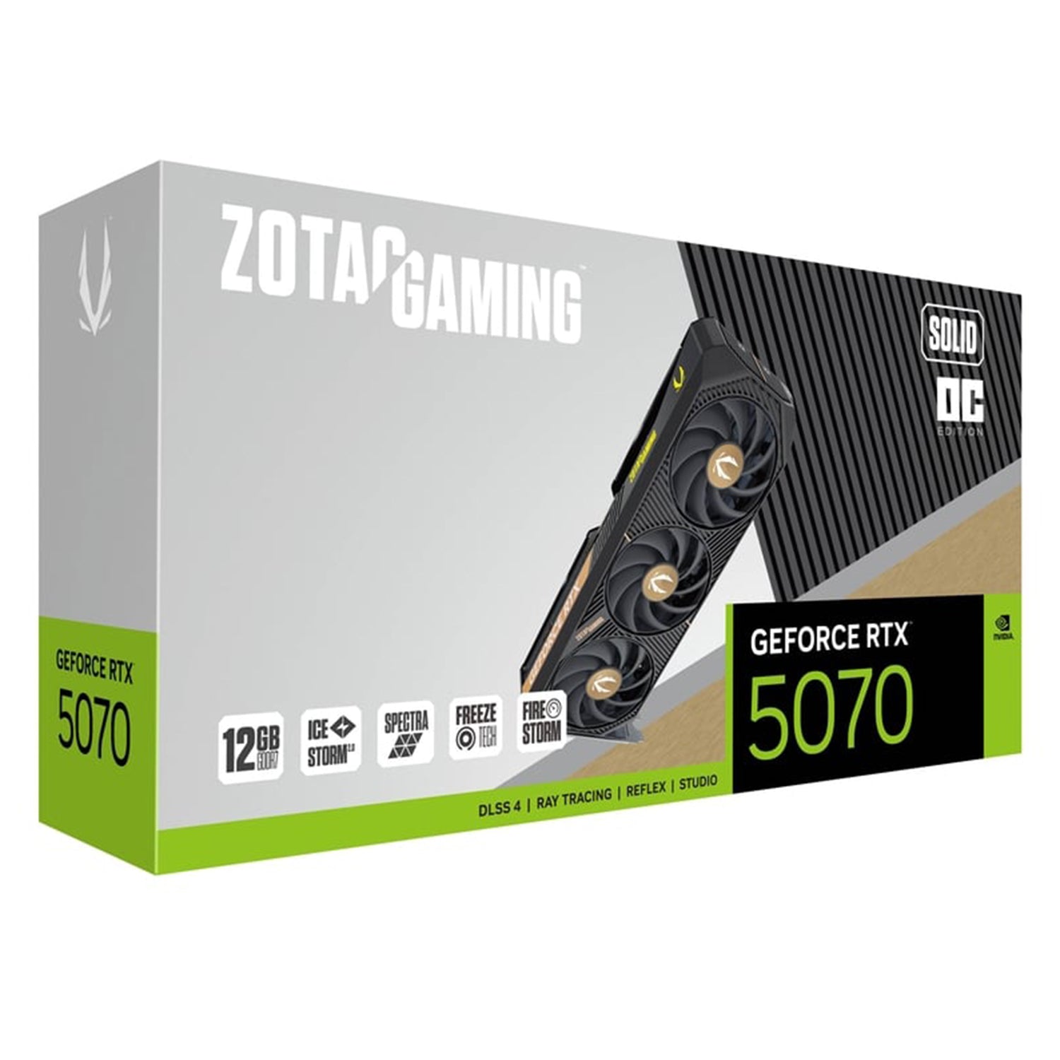 ZOTAC GAMING GeForce RTX 5070 SOLID OC Graphics Card - 12GB GDDR7, IceStorm 2.0 Cooling With BladeLink Fans, 3x Display Port / HDMI - (ZT-B50700J-10P)